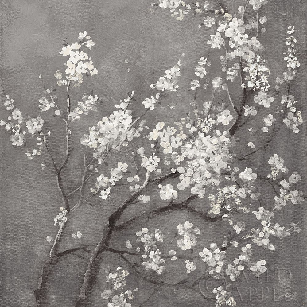 Wall Art Painting id:298520, Name: White Cherry Blossoms I on Grey Crop, Artist: Nai, Danhui