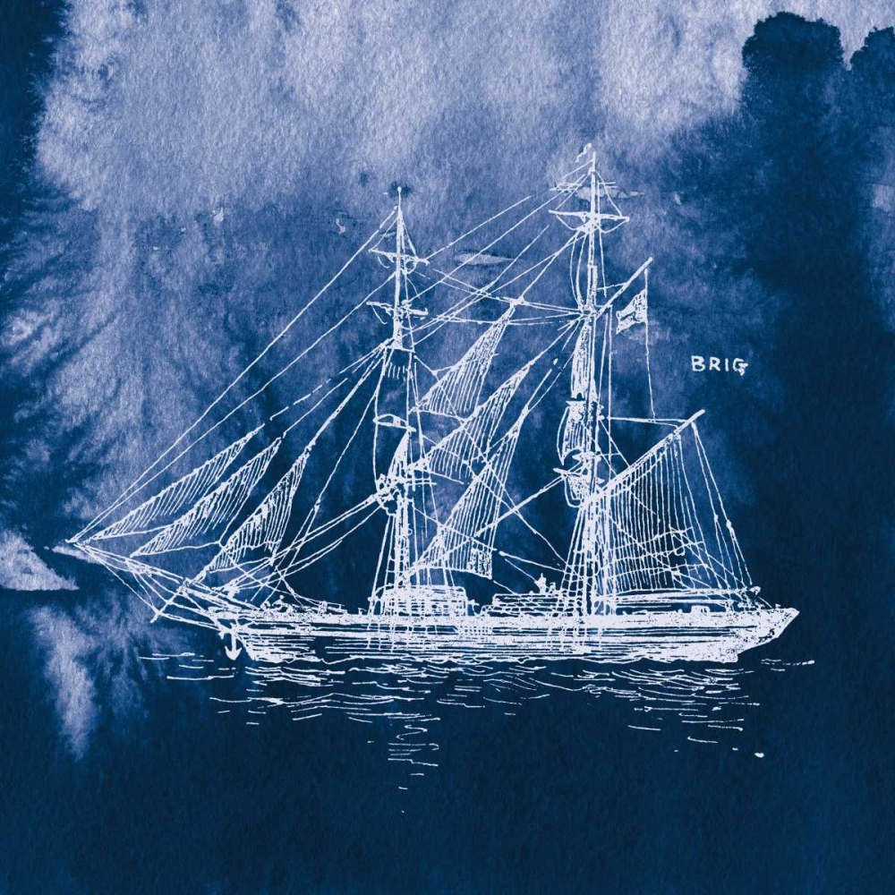 Wall Art Painting id:163486, Name: Sailing Ships IV Indigo, Artist: Wild Apple Portfolio