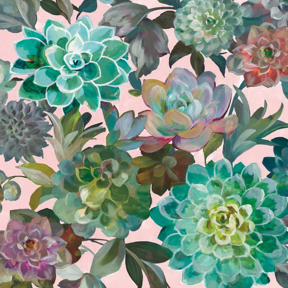 Wall Art Painting id:175220, Name: Floral Succulents v2 Crop on Pink, Artist: Nai, Danhui