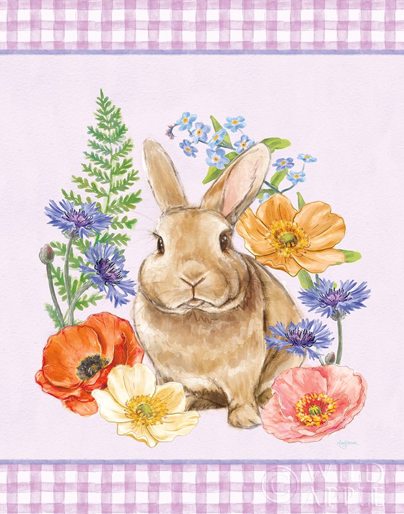 Wall Art Painting id:211474, Name: Sunny Bunny II Checker Border Purple, Artist: Urban, Mary