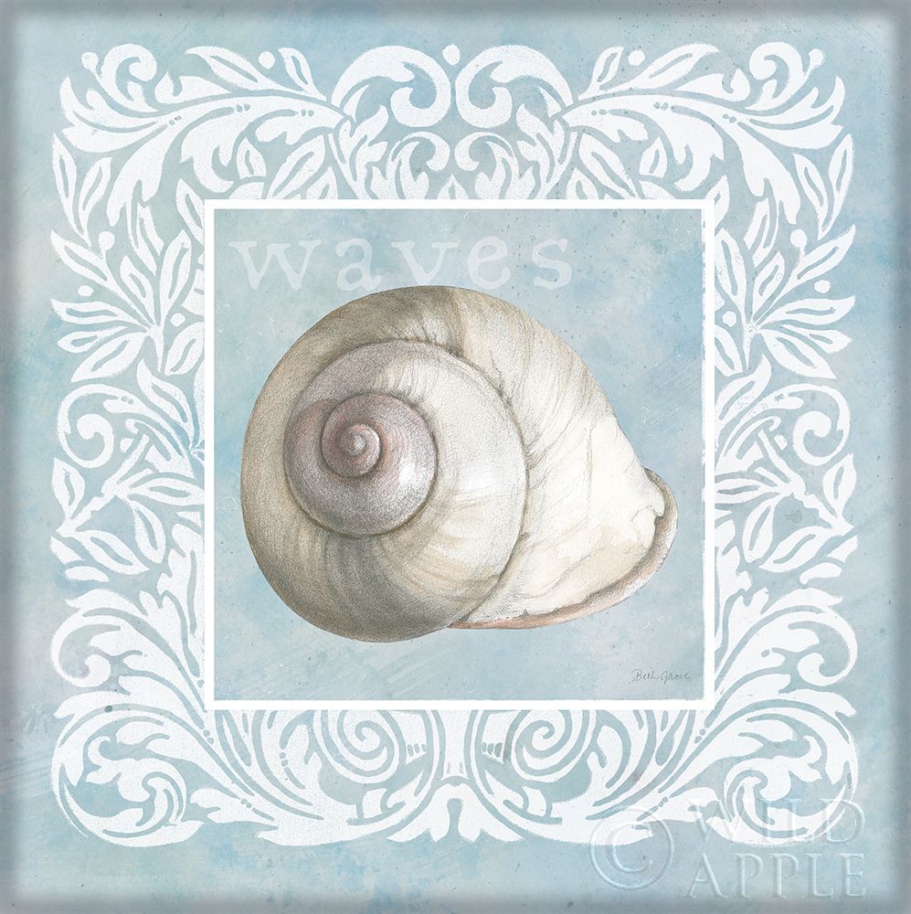 Wall Art Painting id:283888, Name: Sandy Shells Blue on Blue Snail, Artist: Grove, Beth