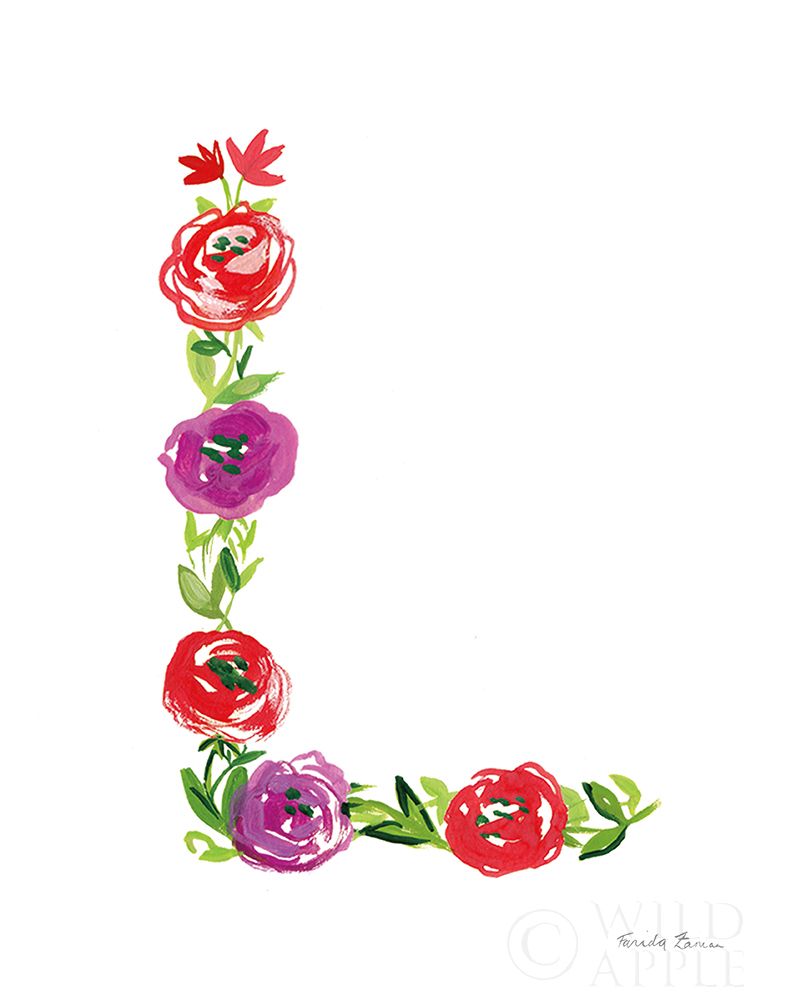 Wall Art Painting id:231307, Name: Floral Alphabet Letter XII, Artist: Zaman, Farida