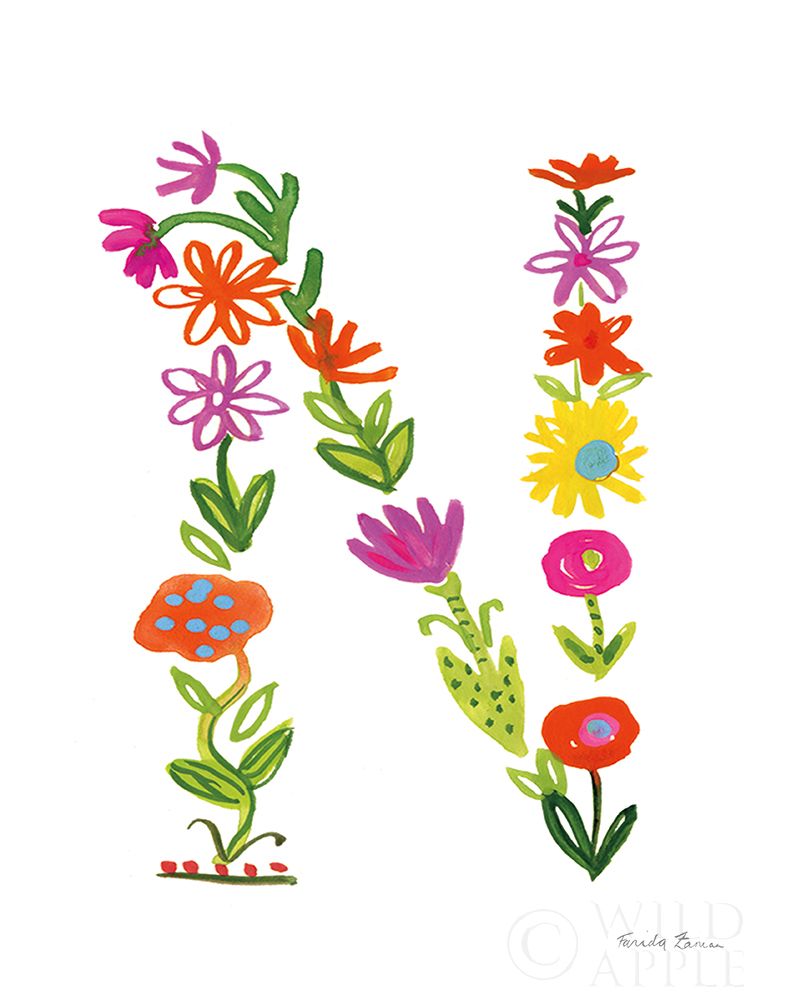 Wall Art Painting id:231309, Name: Floral Alphabet Letter XIV, Artist: Zaman, Farida