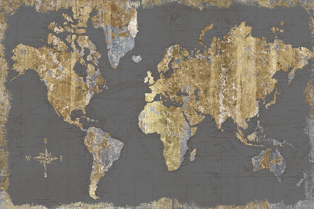 Wall Art Painting id:637828, Name: Gilded Map Gray, Artist: Wild Apple Portfolio