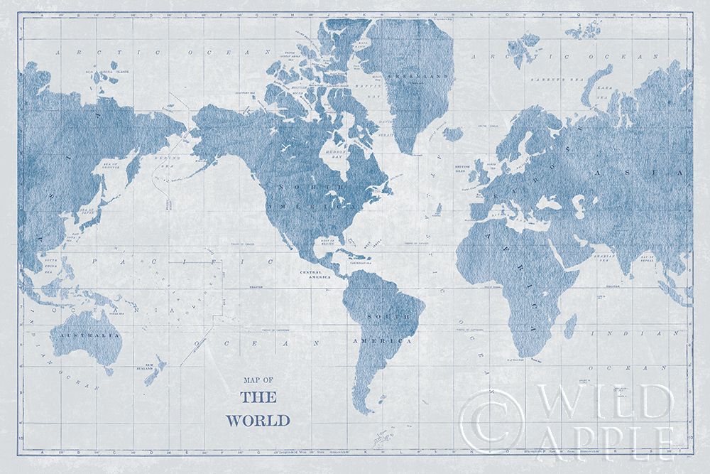 Wall Art Painting id:261903, Name: World Map White and Blue, Artist: Schlabach, Sue