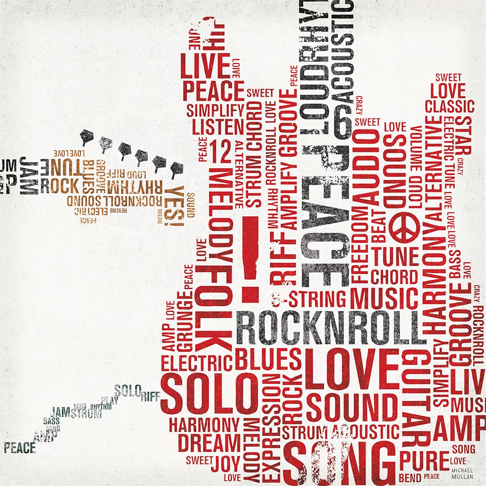 Art Print: Type Guitar Colorful Square I