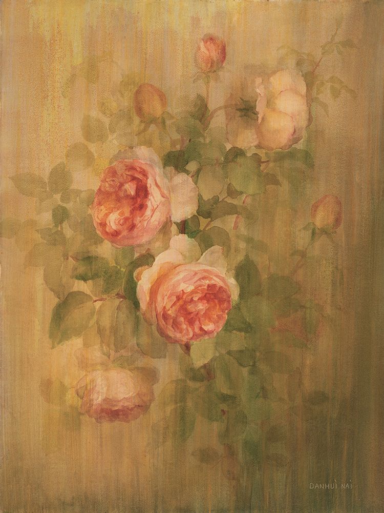 Wall Art Painting id:686259, Name: Vintage Roses on Green I, Artist: Nai, Danhui