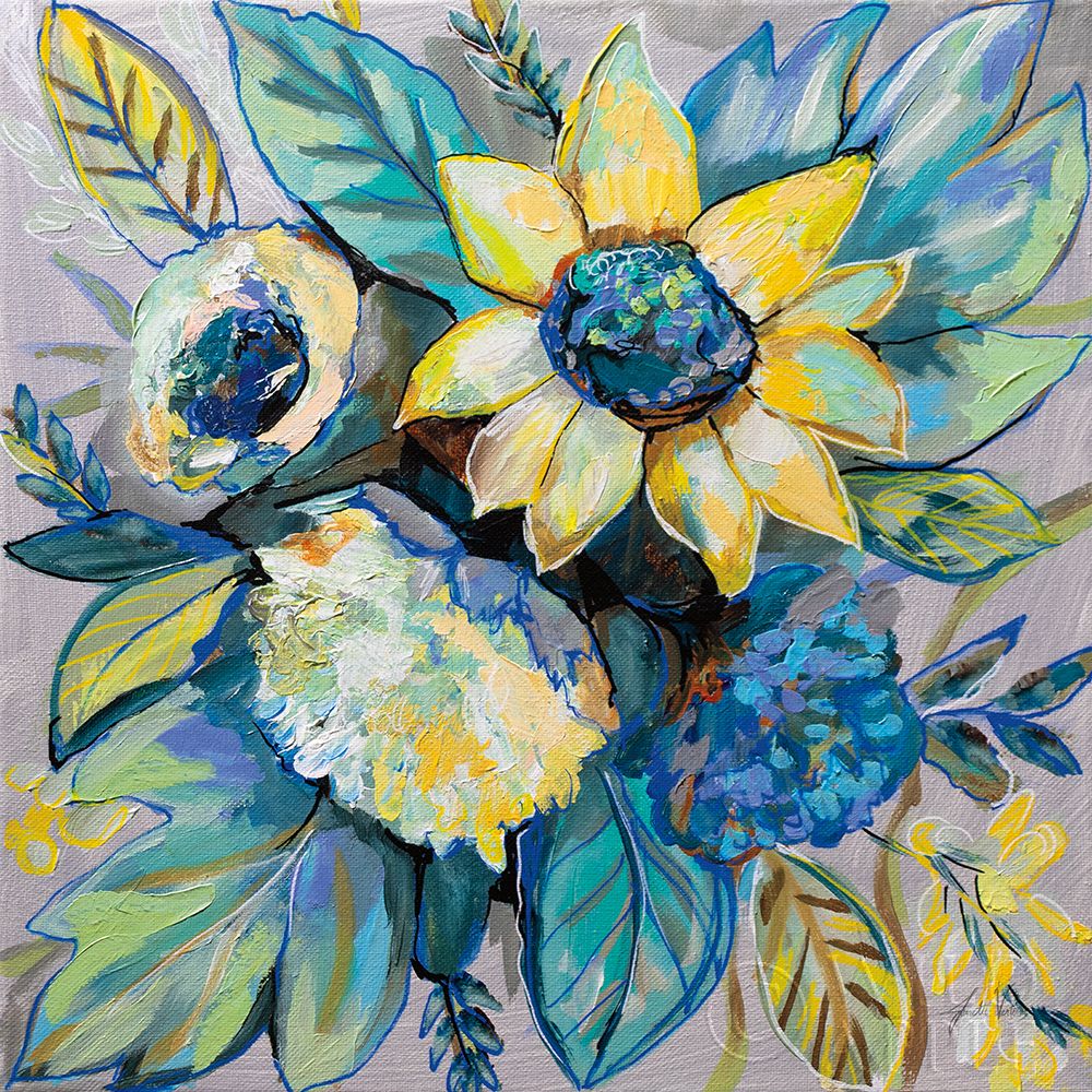 Wall Art Painting id:286387, Name: Sage and Sunflowers I, Artist: Vertentes, Jeanette