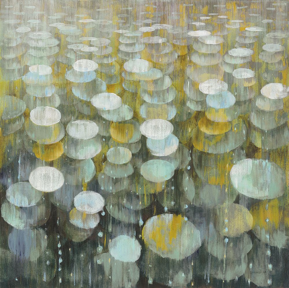 Wall Art Painting id:718999, Name: Rain Drops Yellow Gray, Artist: Nai, Danhui