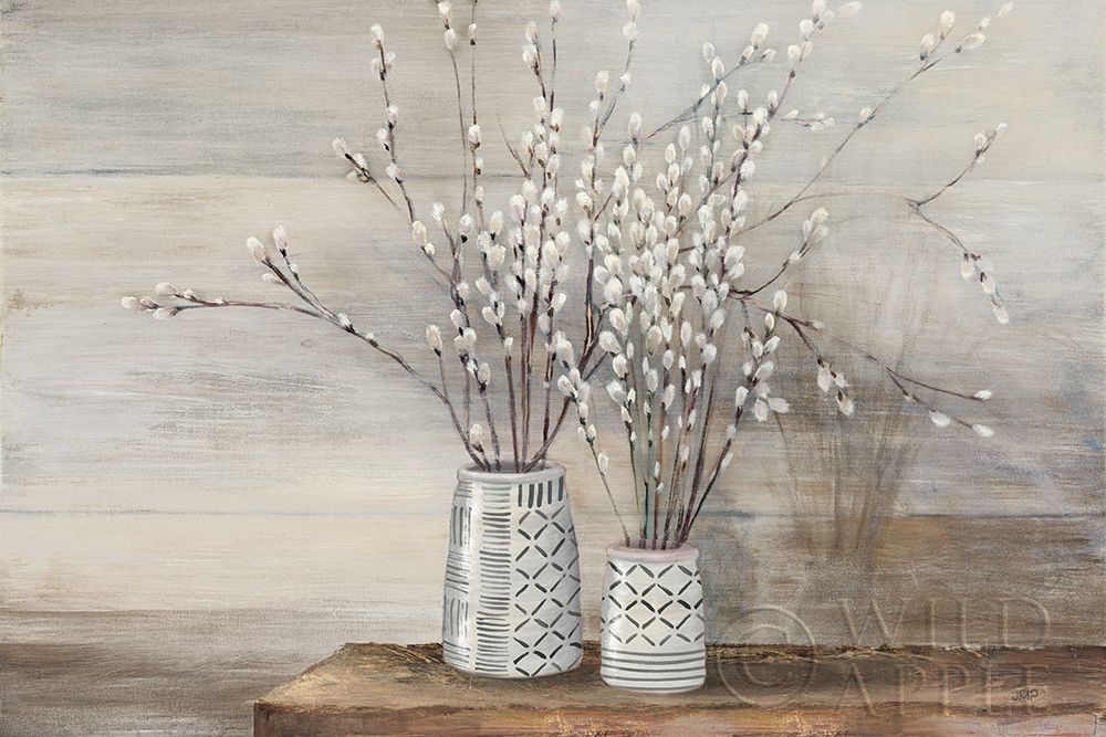 Wall Art Painting id:322620, Name: Pussy Willow Still Life with Designs, Artist: Purinton, Julia