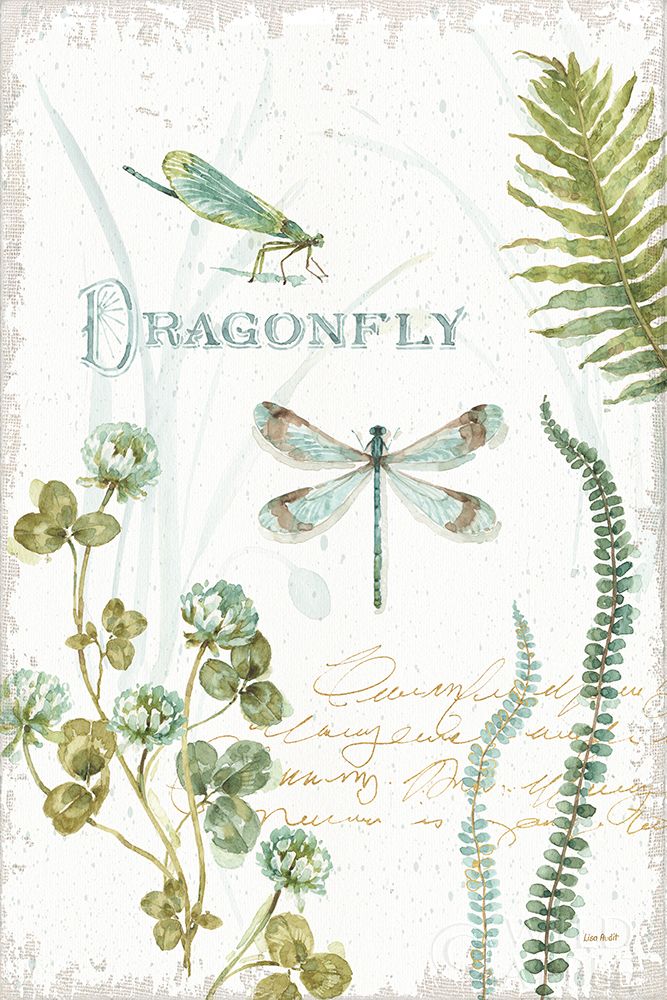 Wall Art Painting id:357315, Name: My Greenhouse Botanical Dragonfly, Artist: Audit, Lisa