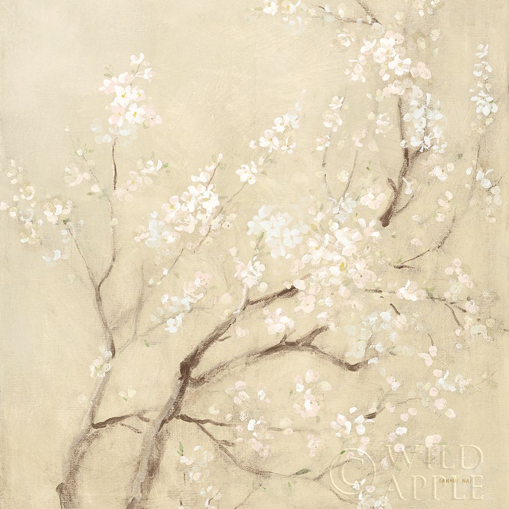 Wall Art Painting id:364369, Name: White Cherry Blossoms I Linen Crop, Artist: Nai, Danhui