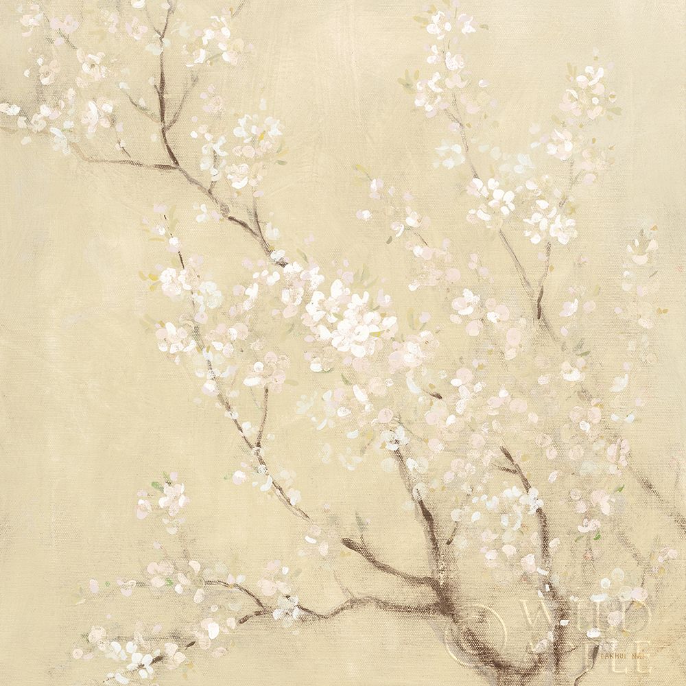 Wall Art Painting id:364368, Name: White Cherry Blossoms I Linen Crop, Artist: Nai, Danhui