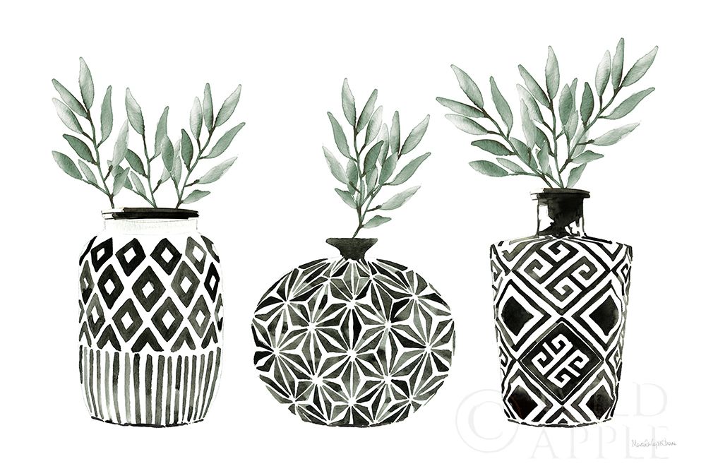 Wall Art Painting id:390929, Name: Geometric Vases I Green, Artist: Charro, Mercedes Lopez