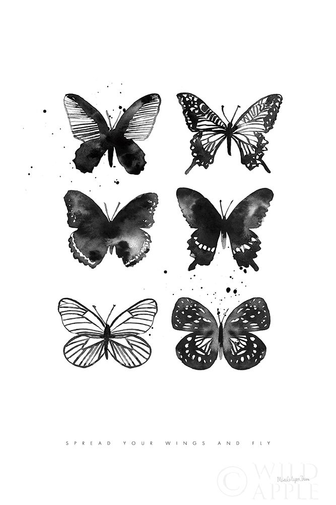 Wall Art Painting id:384385, Name: Six Inky Butterflies, Artist: Charro, Mercedes Lopez