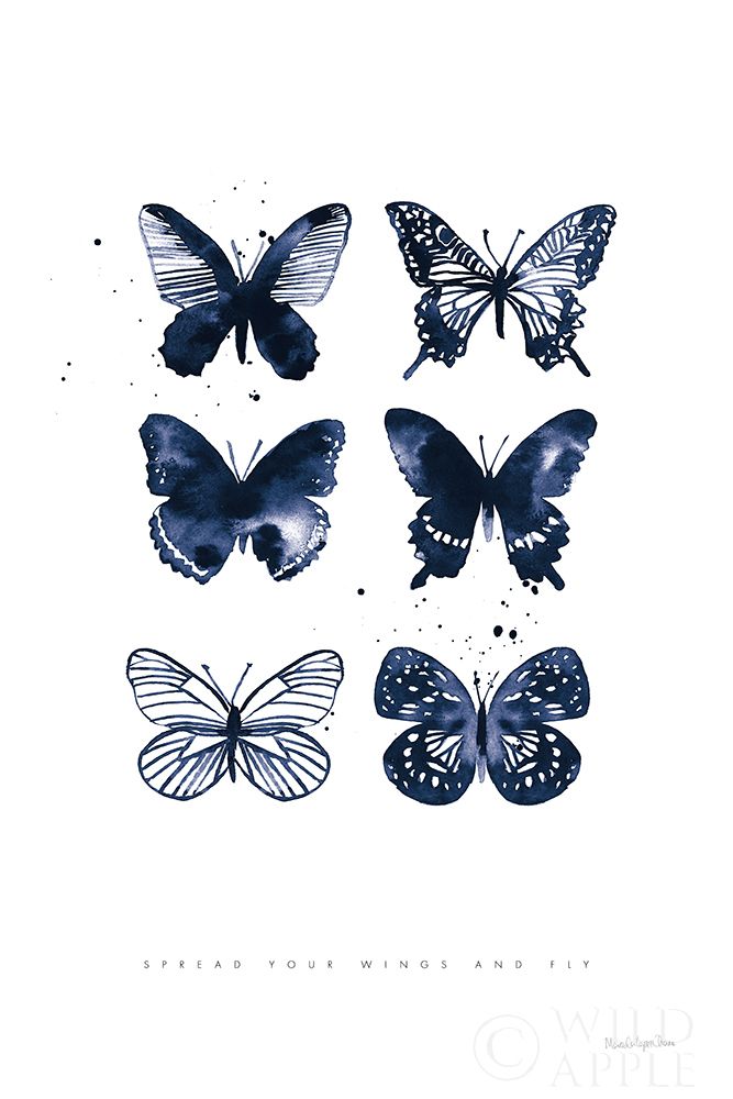 Wall Art Painting id:423810, Name: Six Inky Butterflies Blue, Artist: Charro, Mercedes Lopez