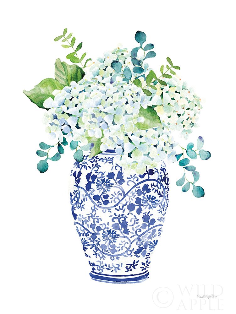 Wall Art Painting id:426770, Name: Chinoiserie Hydrangea II, Artist: Charro, Mercedes Lopez