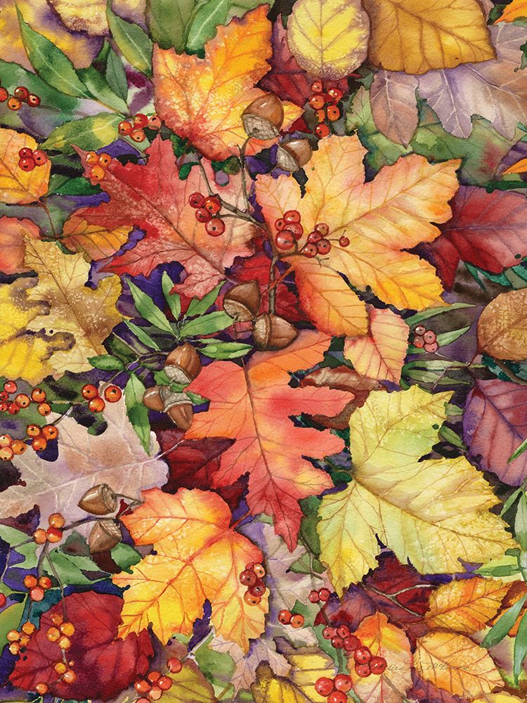 Wall Art Painting id:479599, Name: Leaves and Acorns, Artist: McKenna, Kathleen Parr