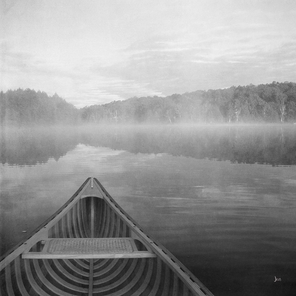 Wall Art Painting id:574570, Name: Calm Waters Canoe I BW, Artist: Aiken, Jess