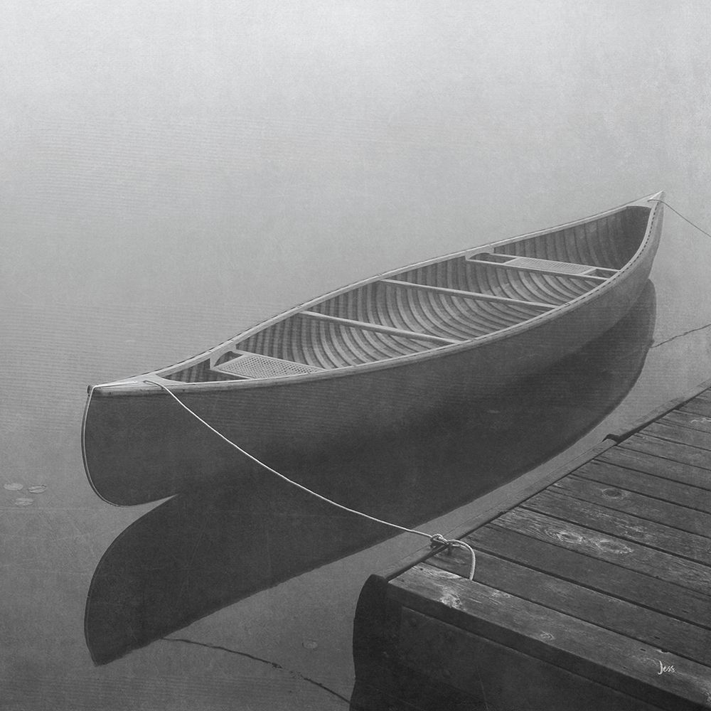 Wall Art Painting id:574571, Name: Calm Waters Canoe II BW, Artist: Aiken, Jess