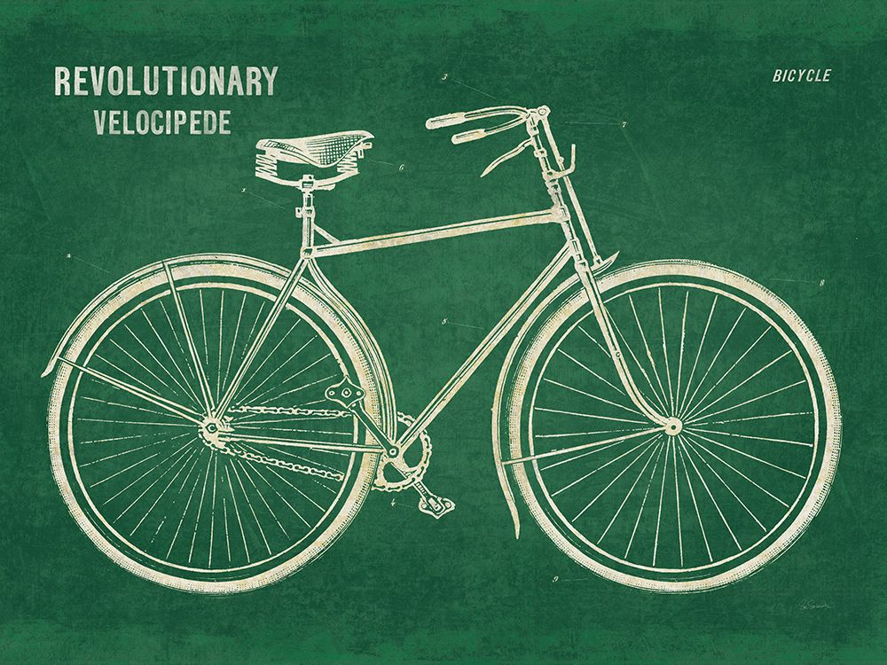 Wall Art Painting id:633695, Name: Blueprint Bicycle Flipped Green, Artist: Schlabach, Sue