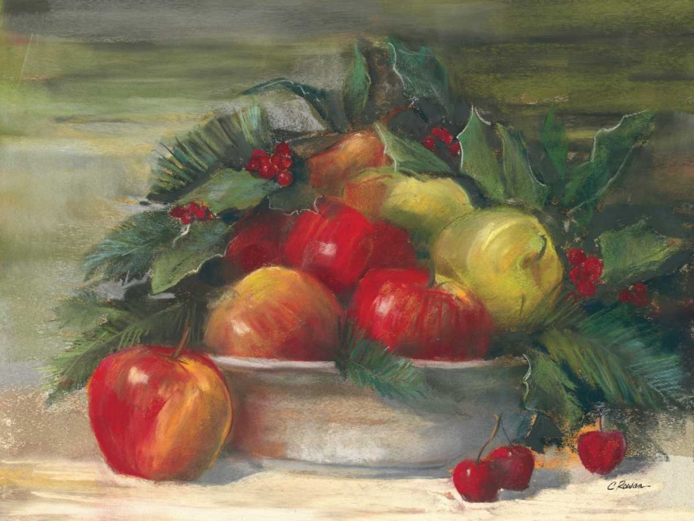 Wall Art Painting id:34055, Name: Apples and Holly, Artist: Rowan, Carol