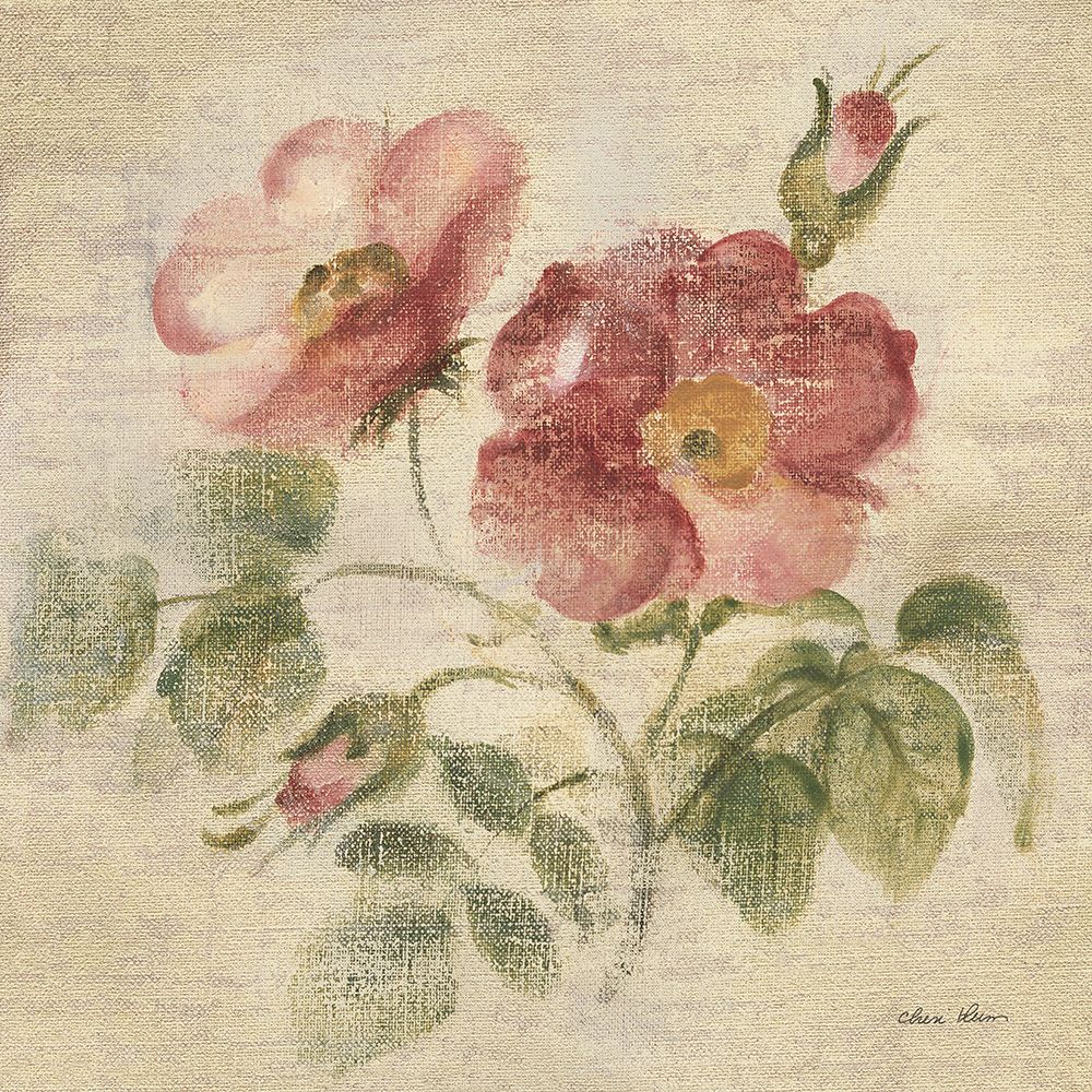 Wall Art Painting id:657898, Name: Burgundy Rose on Antique Linen Light, Artist: Blum, Cheri