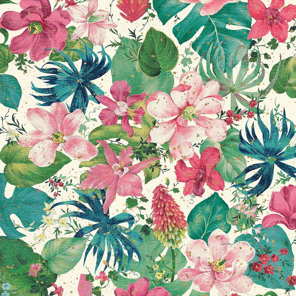 Art Print: Tropical Dream Bright on Cream I Teal and Gold