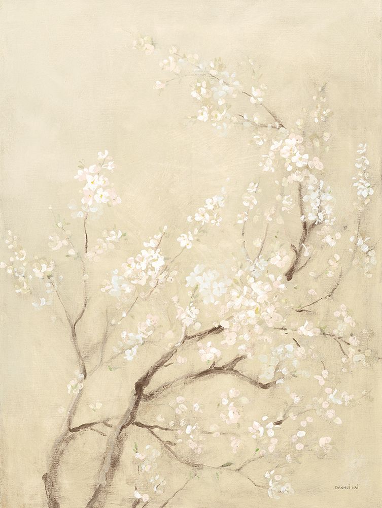 Wall Art Painting id:686808, Name: White Cherry Blossoms I Linen, Artist: Nai, Danhui