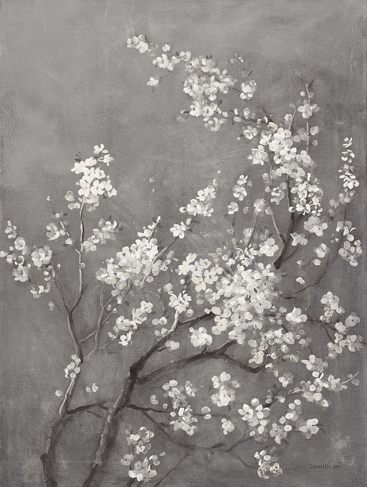 Wall Art Painting id:686810, Name: White Cherry Blossoms I on Grey, Artist: Nai, Danhui