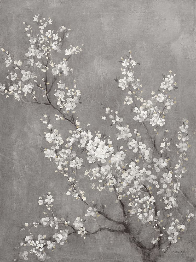 Wall Art Painting id:686811, Name: White Cherry Blossoms II on Grey, Artist: Nai, Danhui