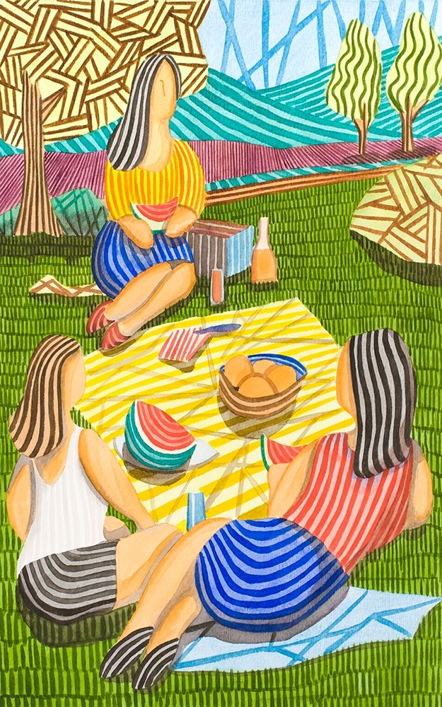 Wall Art Painting id:264886, Name: Tres Chicas merendando en el Campo, Artist: Ortas, Javier