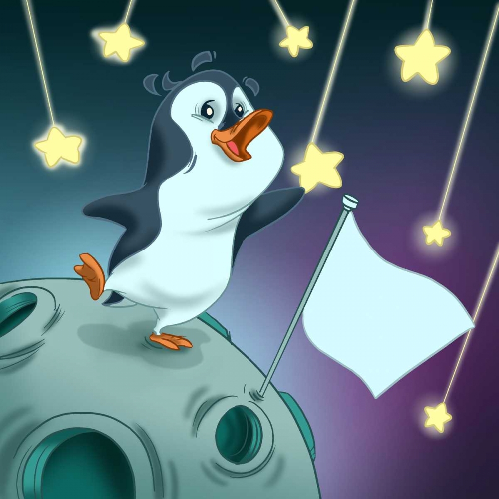 Wall Art Painting id:28700, Name: The penguin and the stars, Artist: Alvez, A. - Perez, A.