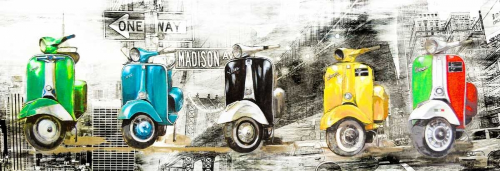 Wall Art Painting id:28790, Name: Vespa in NY, Artist: Sola, Bresso
