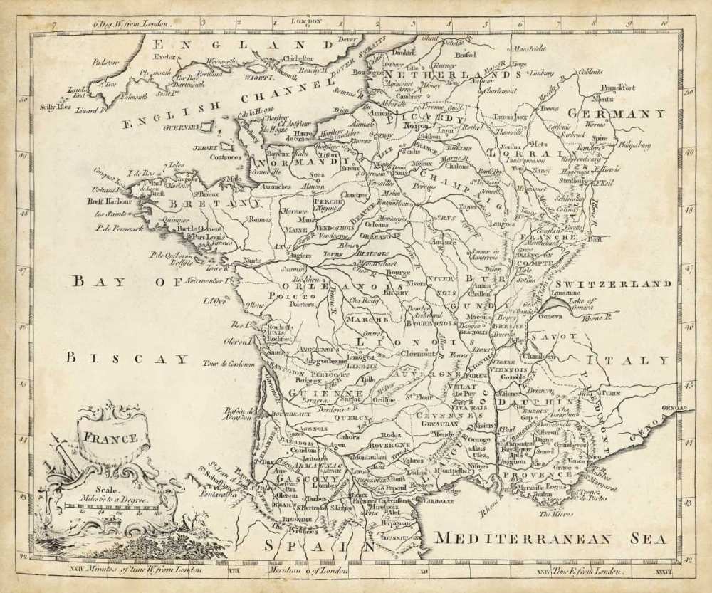Wall Art Painting id:55634, Name: Map of France, Artist: Jeffreys, T.