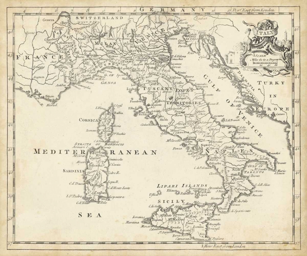 Wall Art Painting id:55635, Name: Map of Italy, Artist: Jeffreys, T.