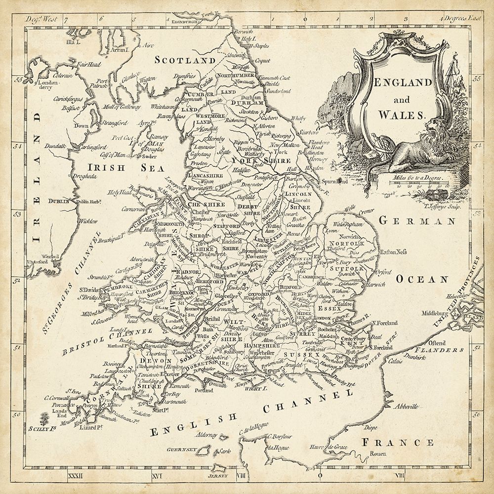 Wall Art Painting id:478707, Name: Map of England and Wales, Artist: Jeffreys, T.