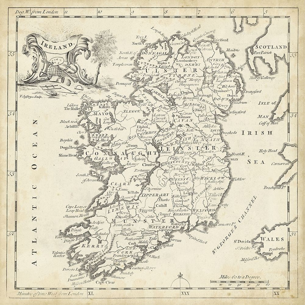 Wall Art Painting id:234375, Name: Map of Ireland, Artist: Jeffreys, T.