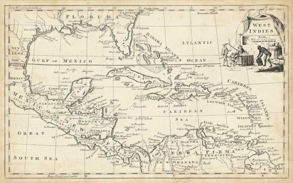 Wall Art Painting id:56645, Name: Map of West Indies, Artist: Jeffreys, T.