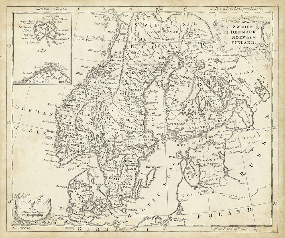 Wall Art Painting id:234379, Name: Map of Sweden and Denmark, Artist: Jeffreys, T.