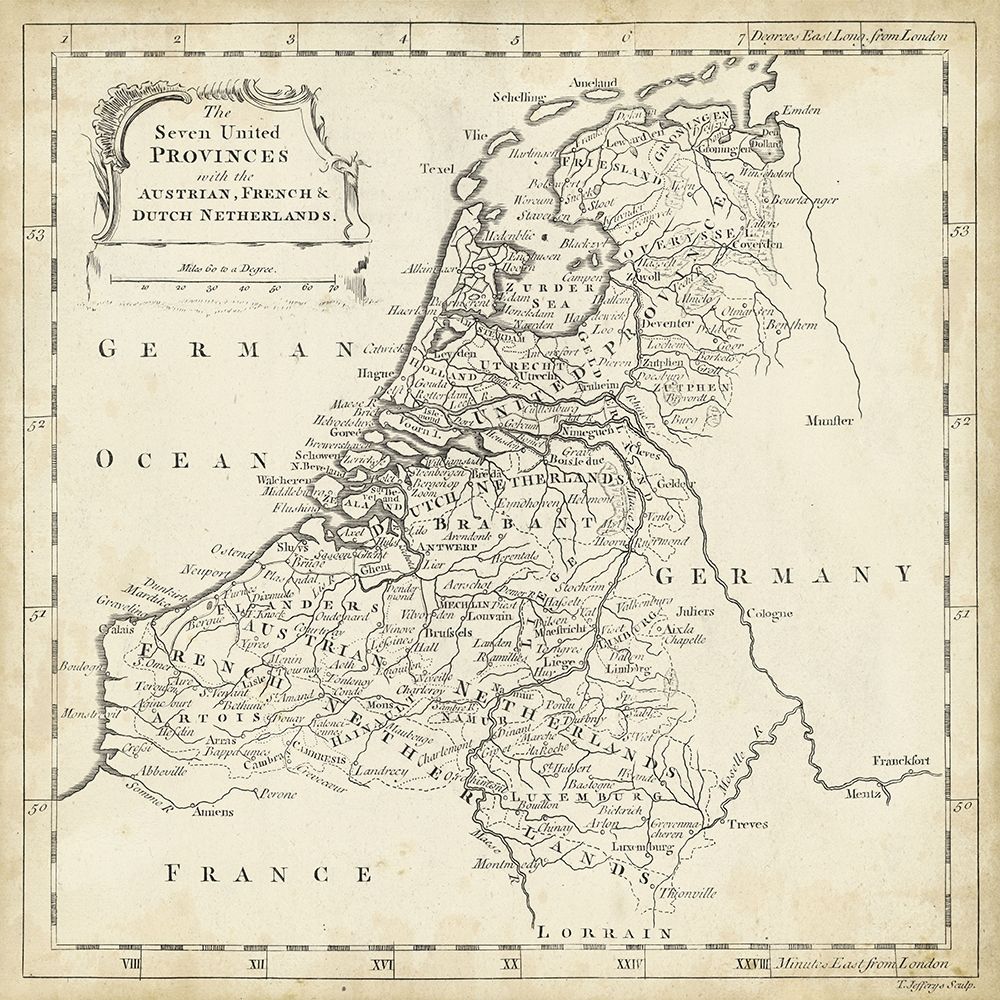 Wall Art Painting id:234380, Name: Map of Netherlands, Artist: Jeffreys, T.