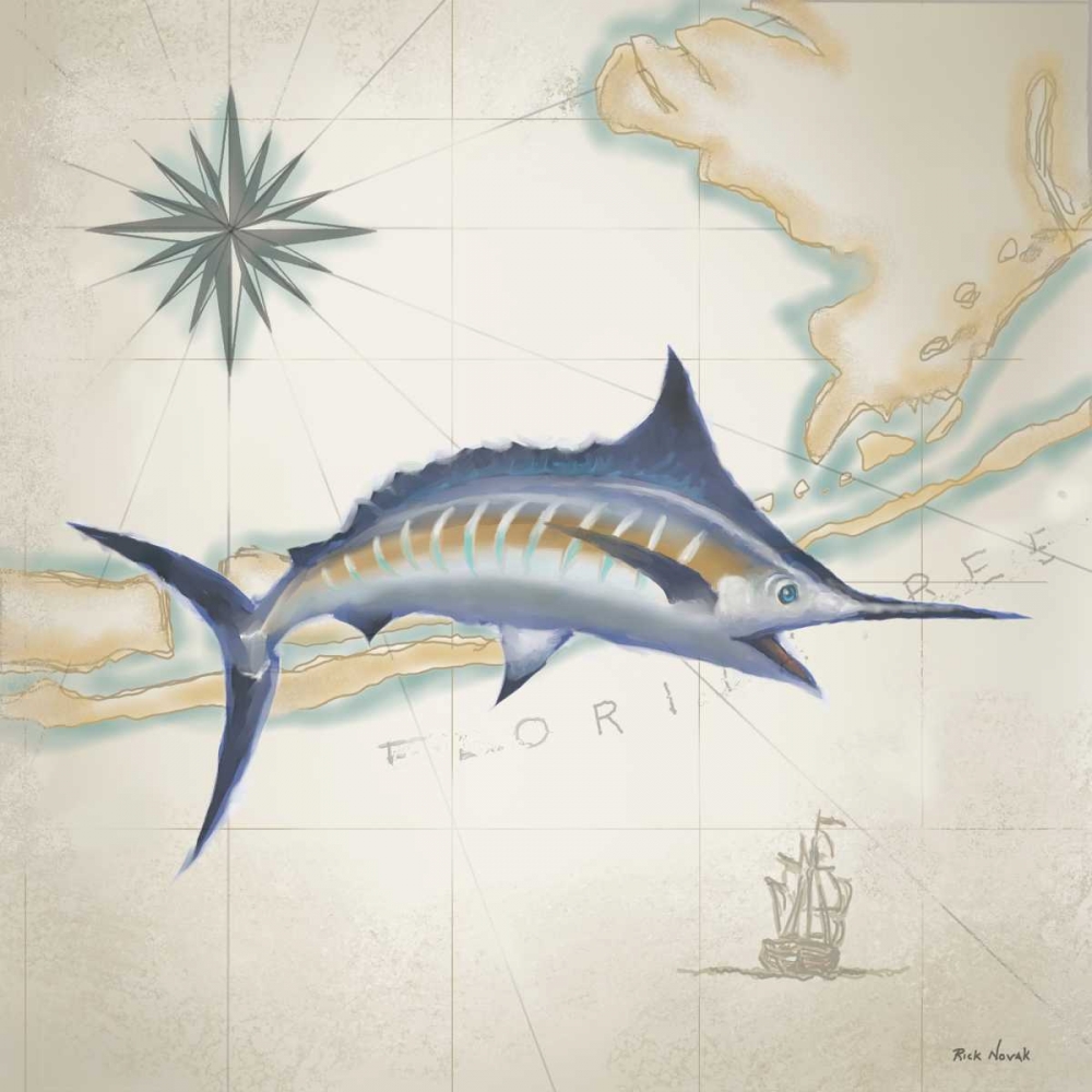 Wall Art Painting id:147387, Name: Sailfish Map I, Artist: Novak, Rick