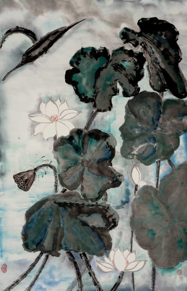 Wall Art Painting id:183422, Name: Lotus Study with Blue Green I, Artist: Rae, Nan