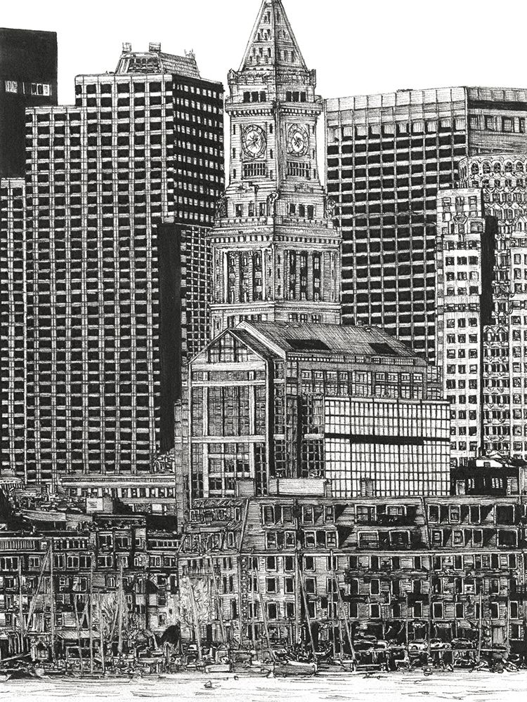 Wall Art Painting id:218066, Name: BandW Us Cityscape-Boston, Artist: Wang, Melissa