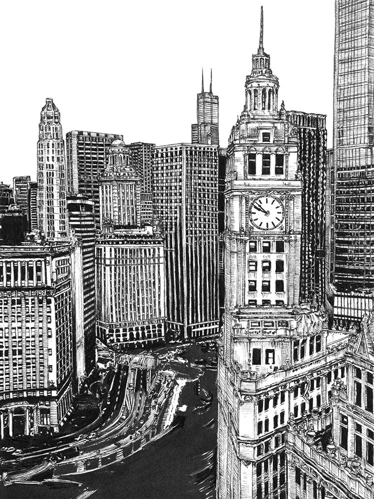 Wall Art Painting id:218067, Name: BandW Us Cityscape-Chicago, Artist: Wang, Melissa