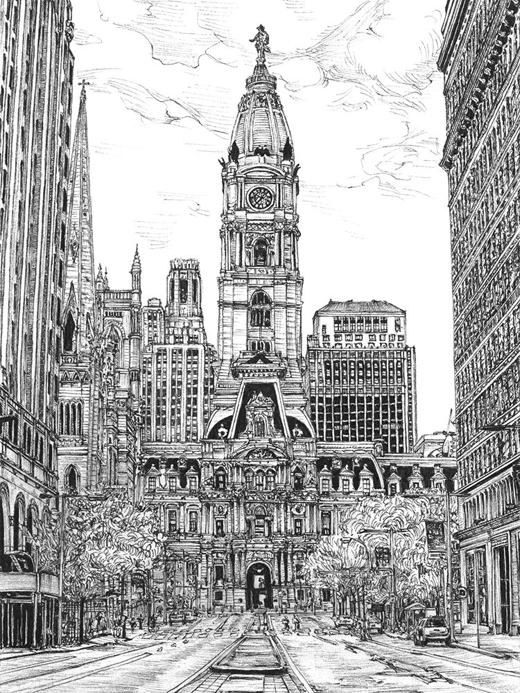 Wall Art Painting id:218068, Name: BandW Us Cityscape-Philadelphia, Artist: Wang, Melissa