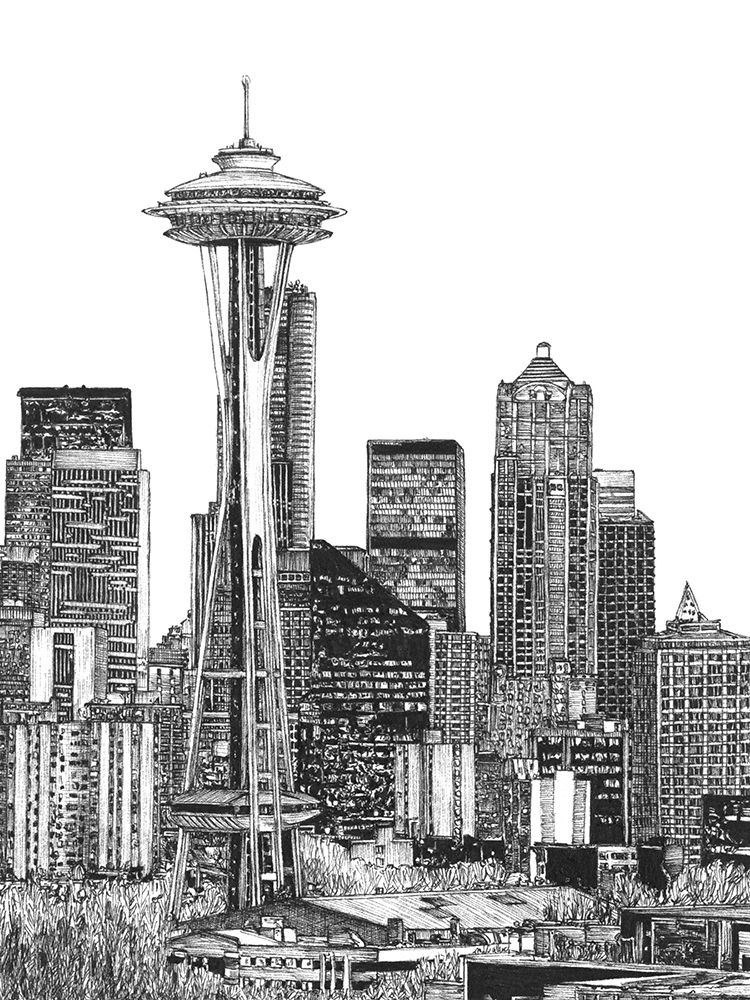 Wall Art Painting id:218074, Name: BandW Us Cityscape-Seattle, Artist: Wang, Melissa