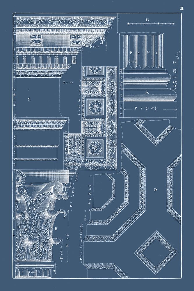 Wall Art Painting id:228822, Name: Column and Cornice Blueprint IV, Artist: Vision Studio 