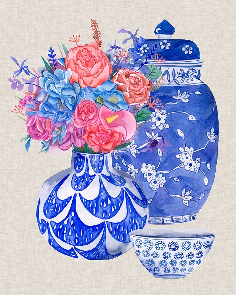 Wall Art Painting id:301870, Name: Delft Blue Vases I, Artist: Wang, Melissa
