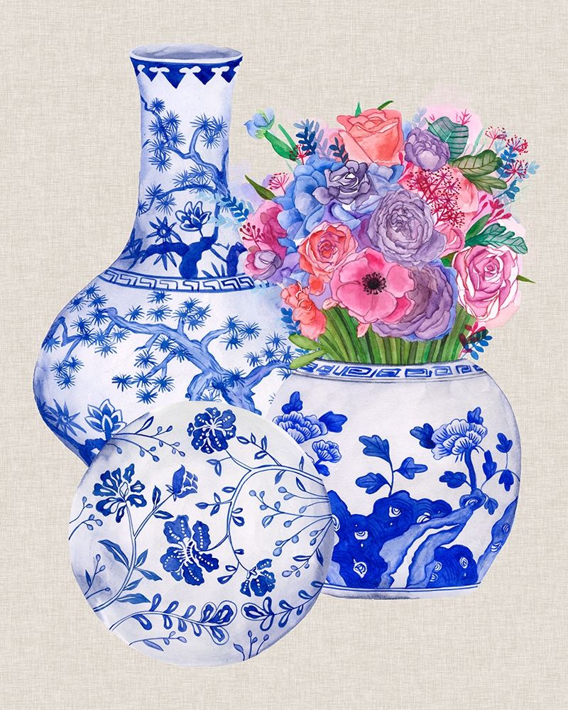 Wall Art Painting id:301871, Name: Delft Blue Vases II, Artist: Wang, Melissa